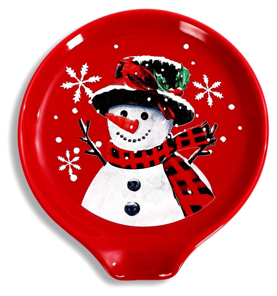 Löffelablage 11,9 cm für Weihnachten und Winter, roter Schneemann und Schneeflocke, kleiner Halter für Kaffeelöffel