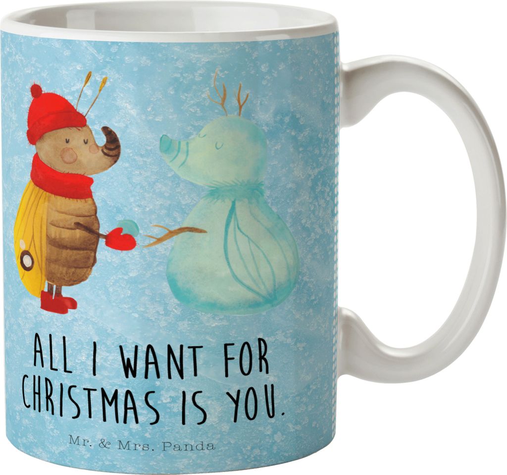 Mr. & Mrs. Panda Becher Nachtfalter Schneemann - Eisblau - Geschenk, schöne tasse, Winter, Weihnachten, Pott, Kaffeetasse, Kaffeebecher, Schnee, W...