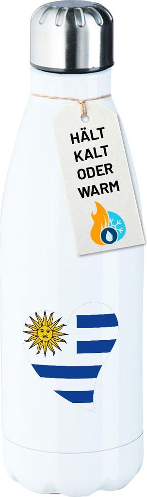 Huuraa Trinkflasche Uruguay Flagge Herz 500ml White Edelstahl Wasserflasche Trinkflasche Geschenkidee