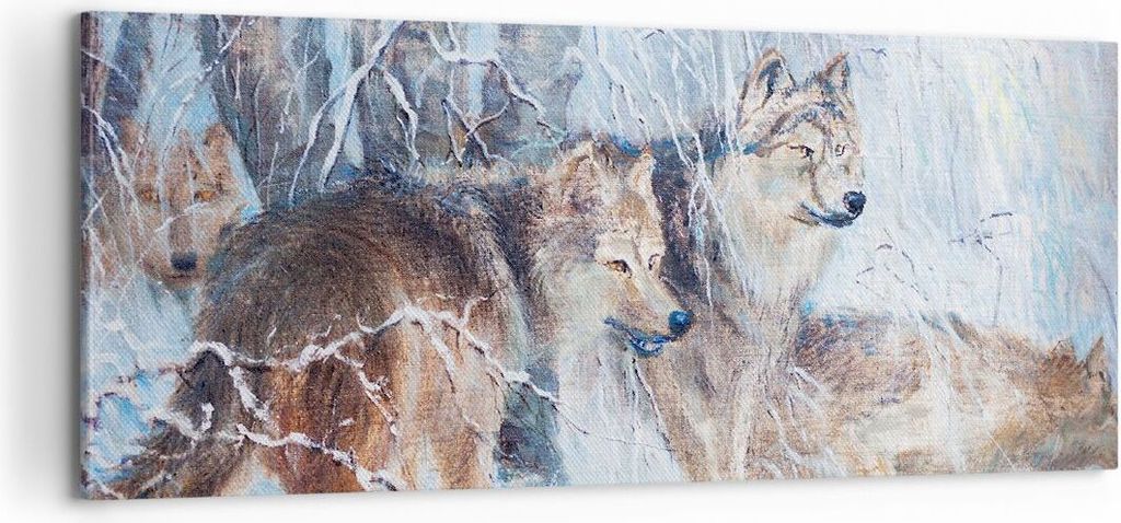 Bild auf Leinwand - Leinwandbild - Wolf Tier Wald - 100x40cm - Wand Bild - Wanddeko - Wandbilder - Leinwanddruck - Bilder - Kunstdruck - Wanddekora...