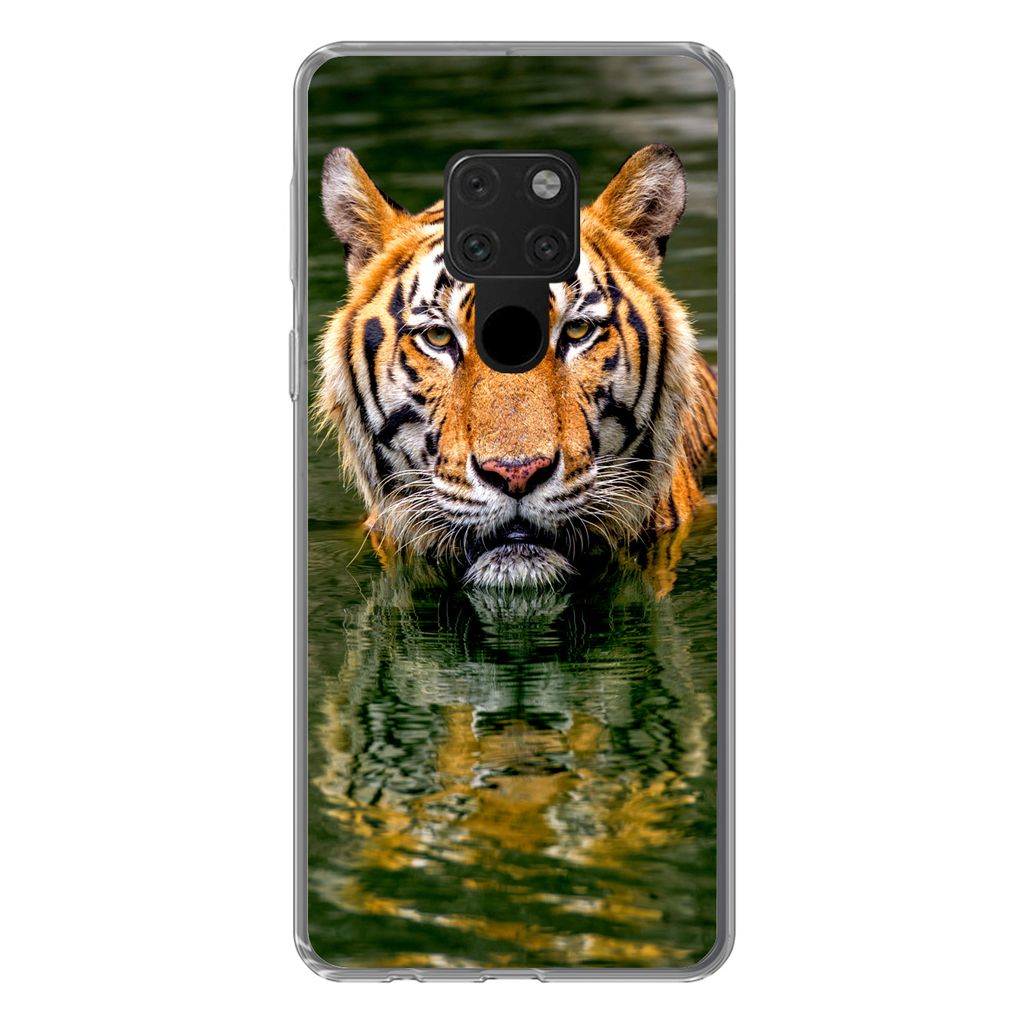 MuchoWow Handyhülle Schutzhülle Hülle für Huawei P40 Lite Tiger - Wasser - Spiegelung Silikon Softcase Handy Hülle - Handy