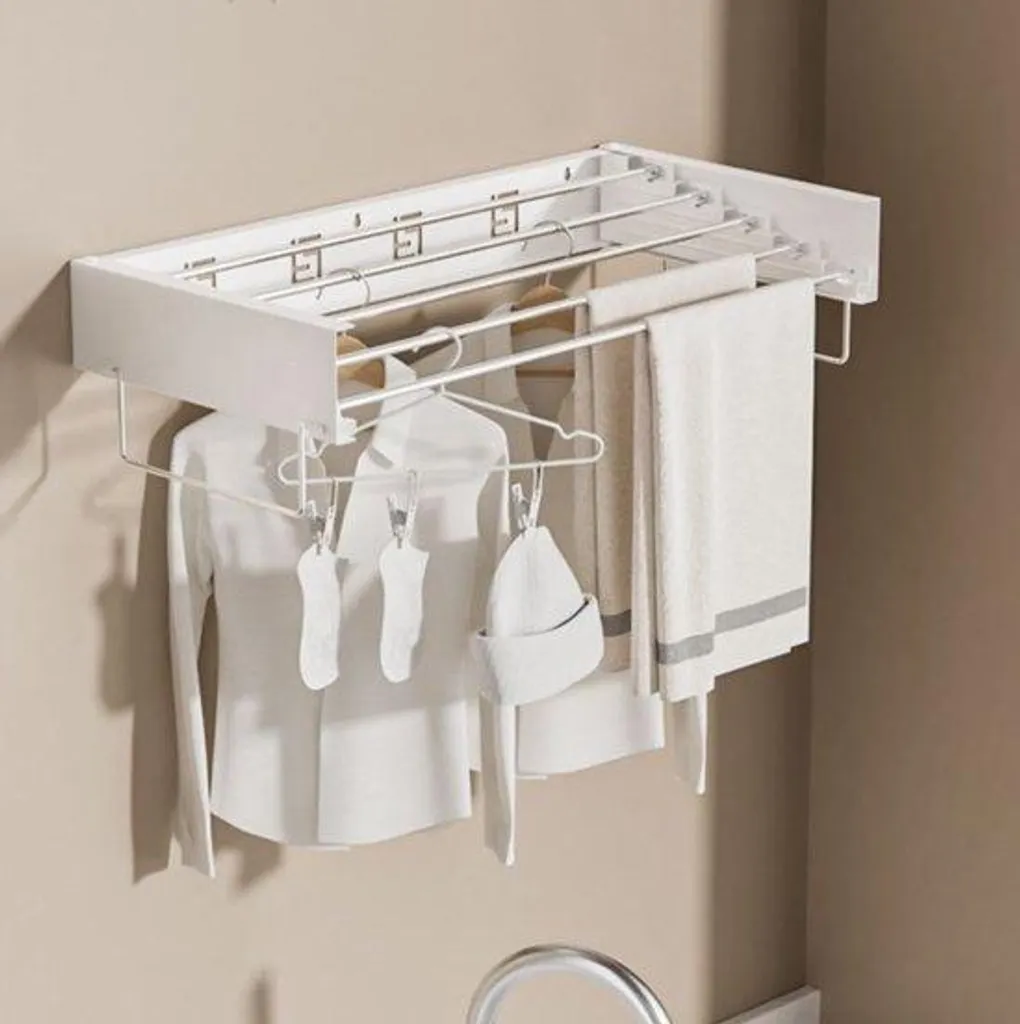 Séchoir mural LUNOR Belize extensible 100 cm blanc pour linge de maison
