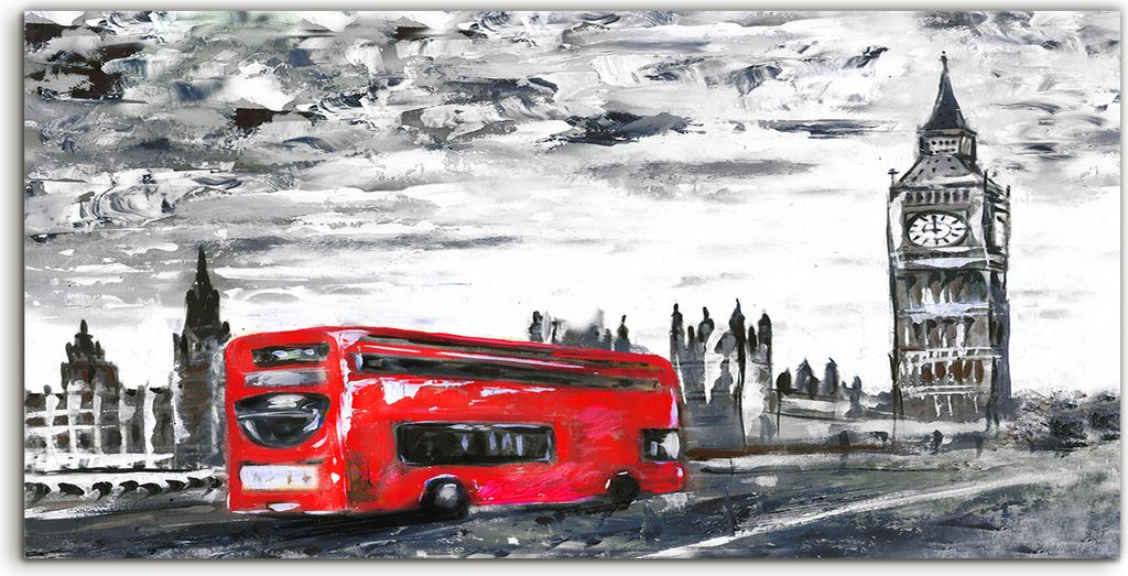 Coloray Canvas 120x60 Wandbild Leinwand Bilder Straße Ansicht des Londoner Busses