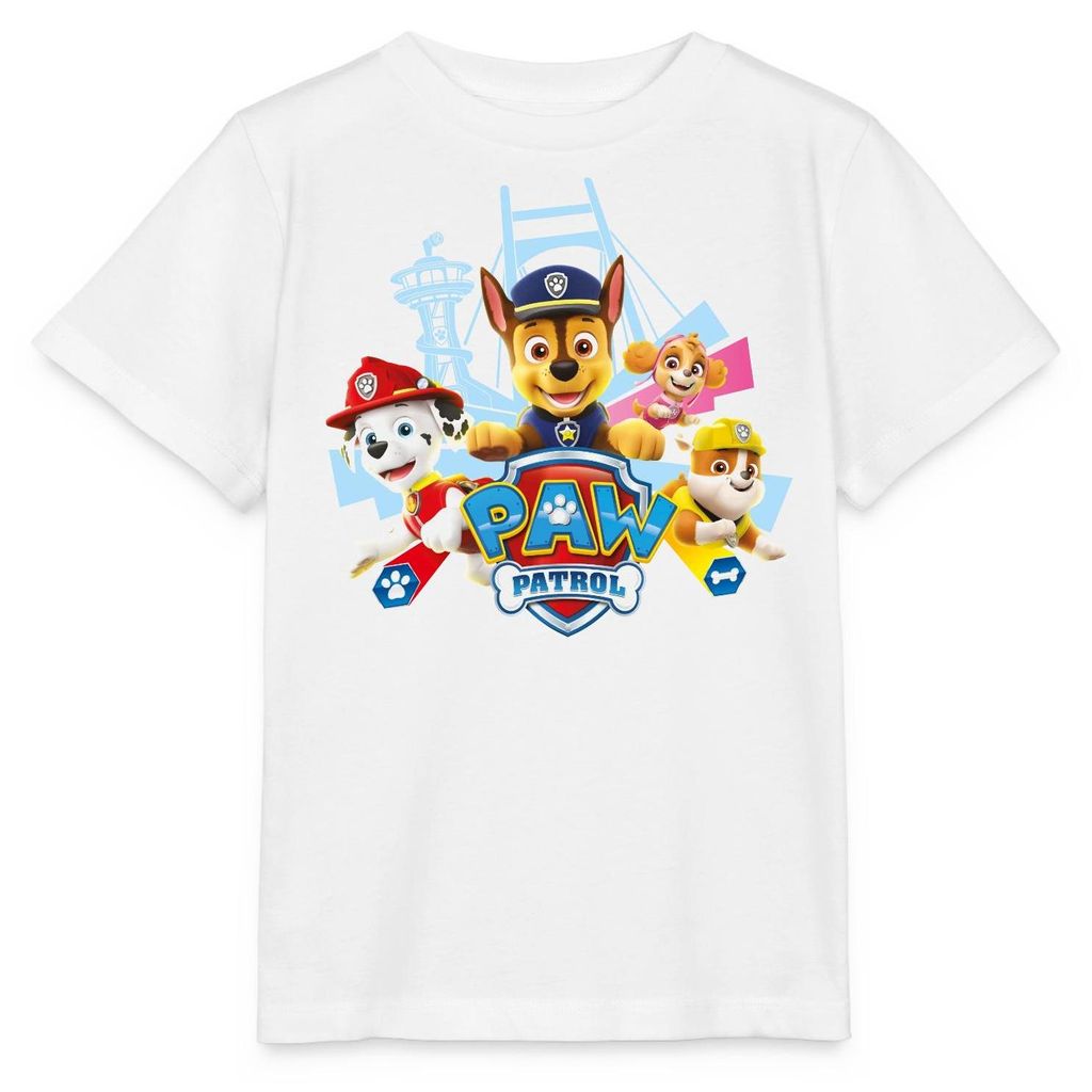 Spreadshirt Paw Patrol Logo Kinder Basic T-Shirt, 122/128 (7-8 Jahre), Weiß