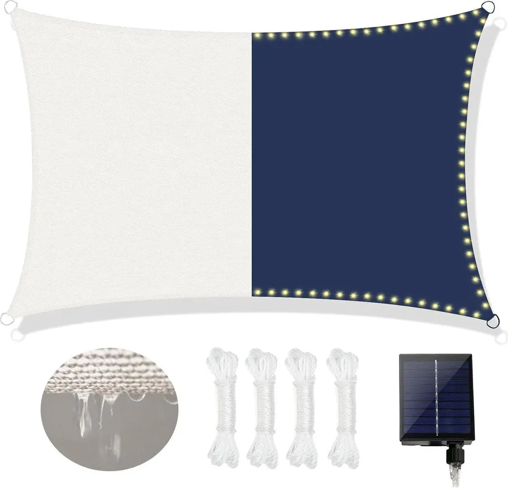 Tenda da sole bianca Impermeabile 3x4m con luci solari LED 98% protezione UV Protezione solare traspirante Adatta a patii Balconi Piscine