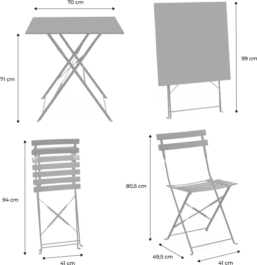 Set tavolo da giardino bistrot pieghevole in metallo con 2 sedie, Verde kaki - 6