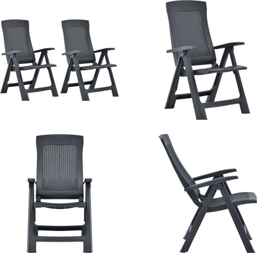 vidaXL Verstellbare Gartenstühle 2 Stk. Kunststoff Anthrazit - Gartenstuhl - Gartenstühle - Gartensessel - Klappstuhl