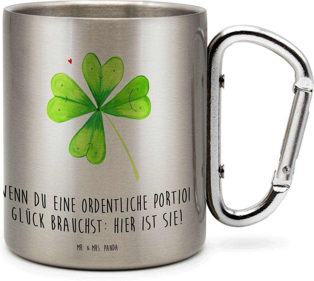 Mr. & Mrs. Panda Teetasse Blume Kleeblatt - Transparent - Geschenk, Isolierbecher, Motivation, Glücksbringer, Neuer Job, Glück, Garten, Thermobec...