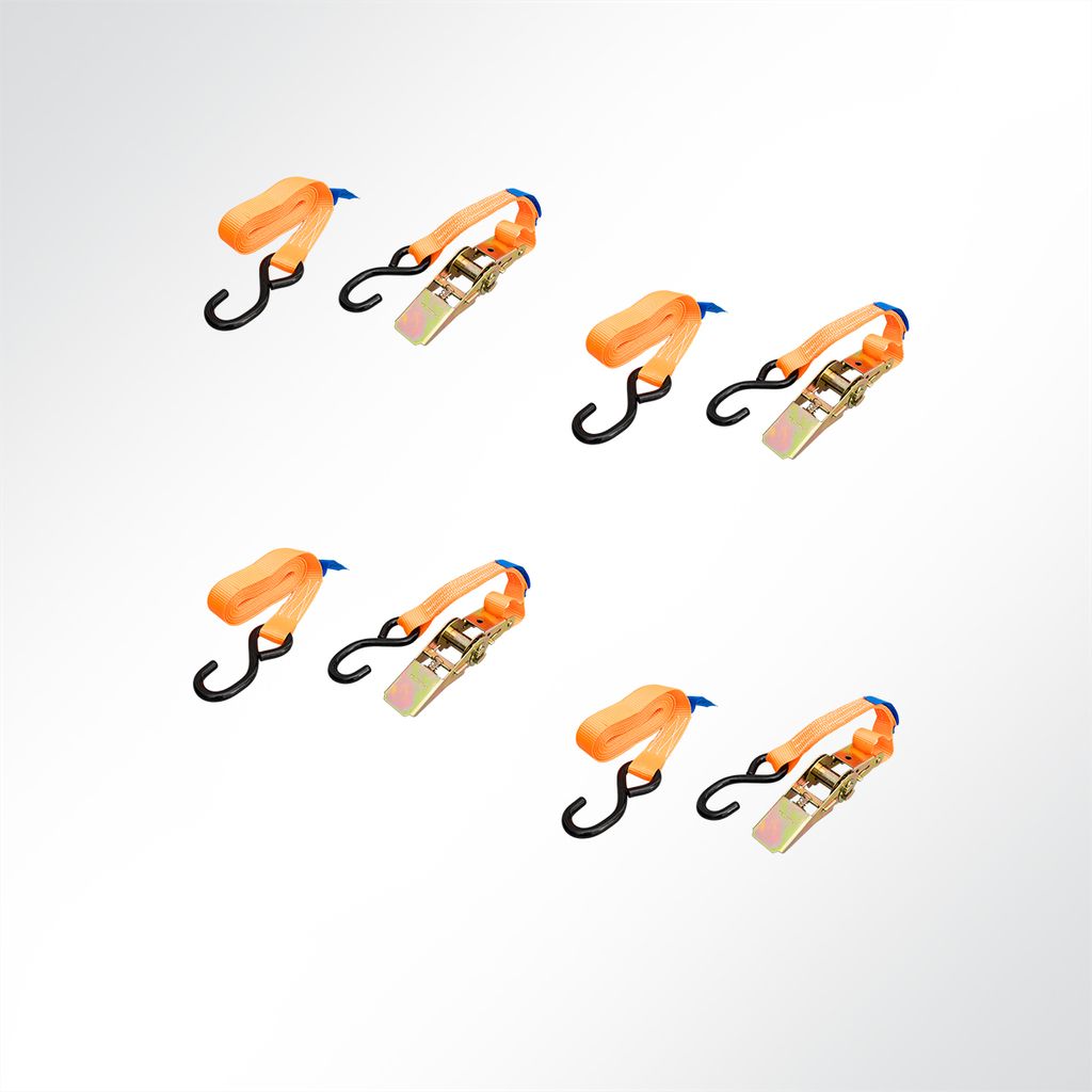 4x Ratschen Zurrgurt Spanngurt mit S-Haken 4 Meter 25mm orange 800kg EN12195-2