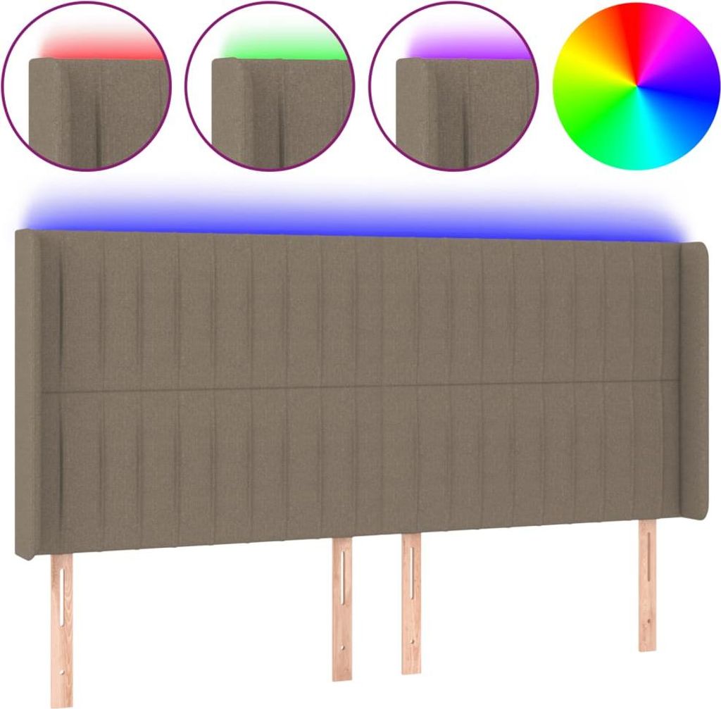 vidaXL LED Kopfteil Taupe 163x16x118/128 cm Stoff