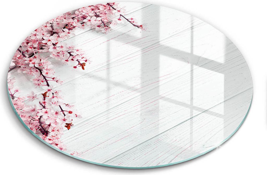 Glasschneideplatte - Herdabdeckplatte - fi40 cm -Schneidebrett - Spritzschutz - Blumen auf den Brettern