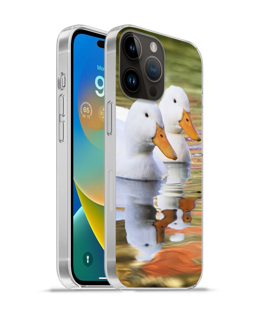 MuchoWow Handyhülle Schutzhülle Hülle für Apple iPhone 14 Pro Max Enten - Wasser - Spiegelung - Familie Silikon Softcase Handy Hülle - Hardc...