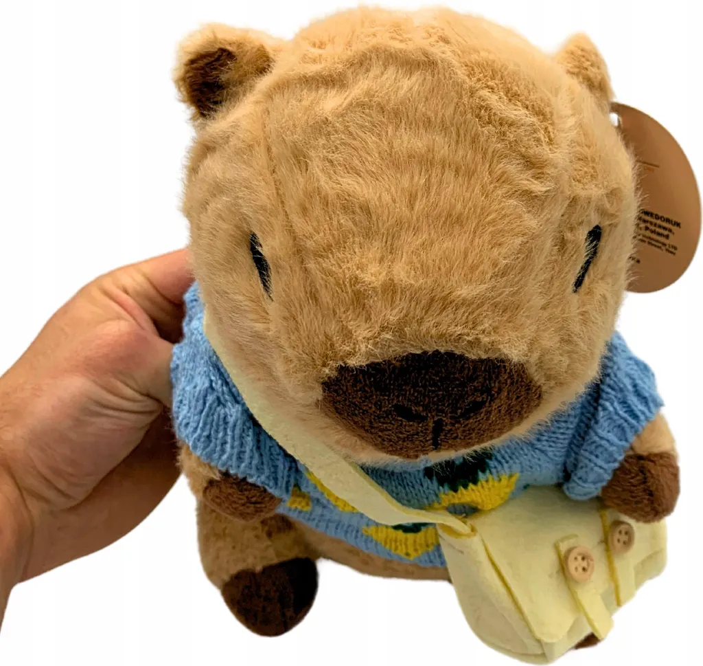 Peluche Capybara Pullover avec son petit sac à dos marron - 25 cm - 10