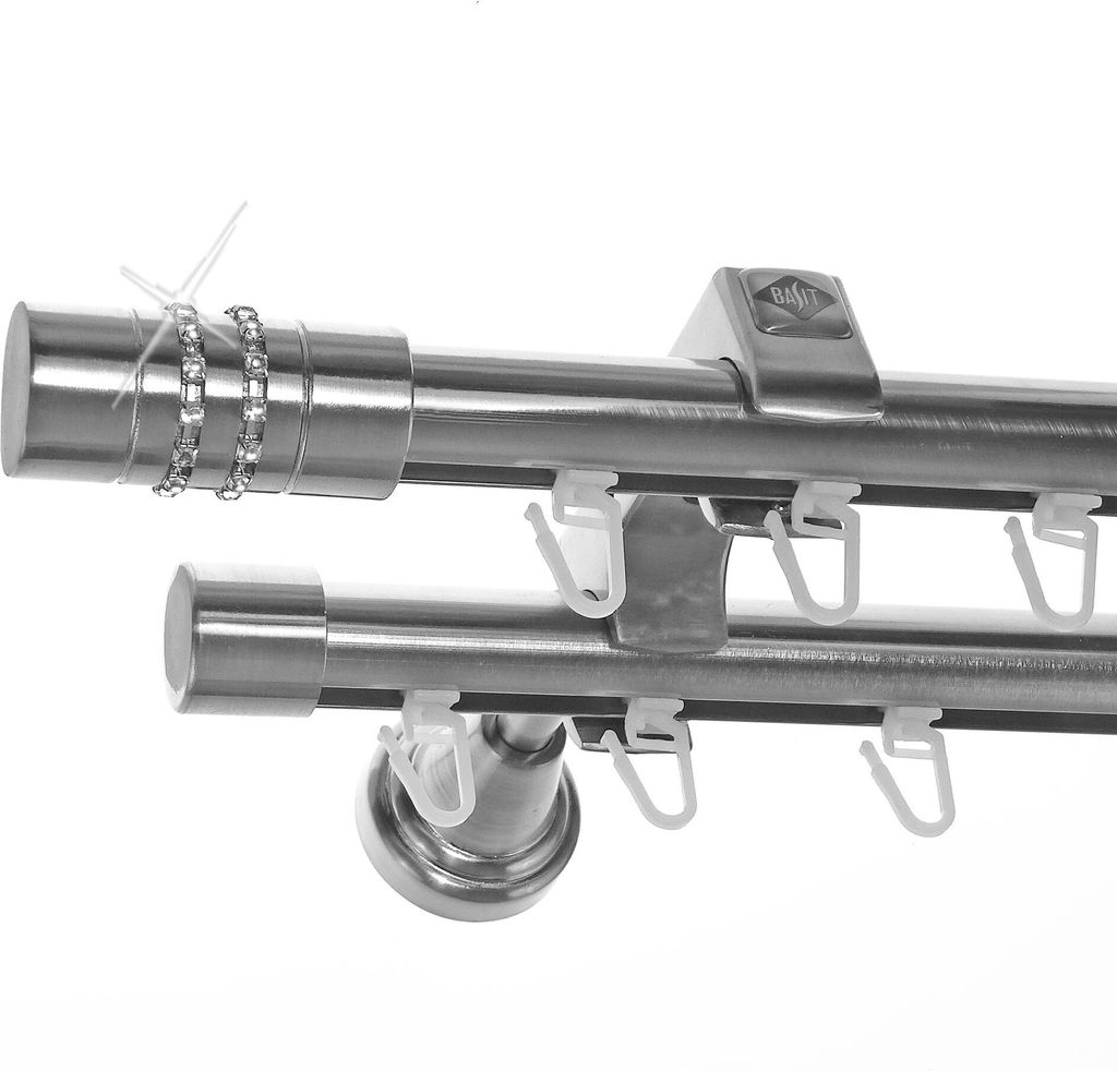 Innenlauf Gardinenstange Ø 20mm Metall Edelstahl Look 2-läufig Wandträger H60II