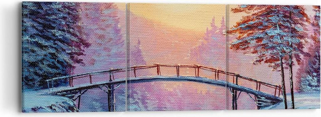 Bild auf Leinwand - Leinwandbild - Park Winter Brücke - 90x30cm - Wand Bild - Wanddeko - Wandbilder - Leinwanddruck - Bilder - Kunstdruck - Wandde...