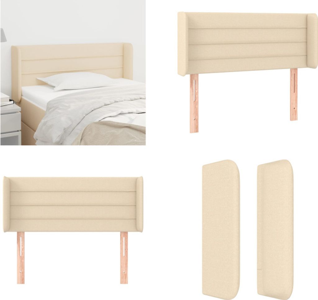 vidaXL Kopfteil mit Ohren Creme 93x16x78/88 cm Stoff - Kopfteil - Kopfteile - Bett-Kopfteil - Bettkopfteil