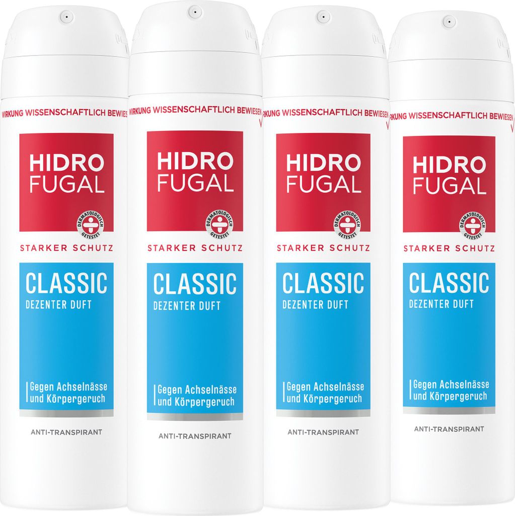 HIDROFUGAL Deo-Spray CLASSIC Starker Anti-Transpirant Schutz 4 x 150 ml