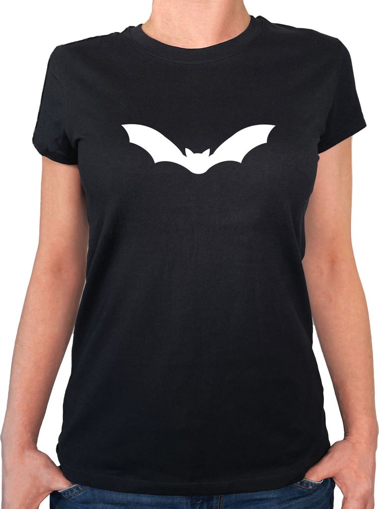 Huuraa Damen T-Shirt Fledermaus Silhouette S Black Bio Baumwolle Fairtrade Damenshirt Geschenkidee