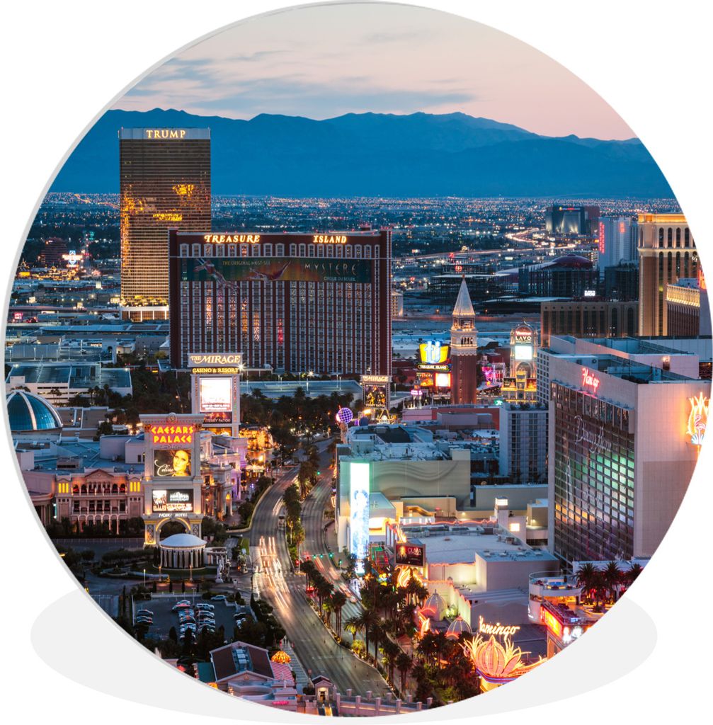 MuchoWow Rundes Wandbild - Runde Bilder Las Vegas - Strip - Abend Ø 30 cm Kreis Wanddekoration Kunststoff - Wandkreis - Wandschmuck - Schlafzimm...