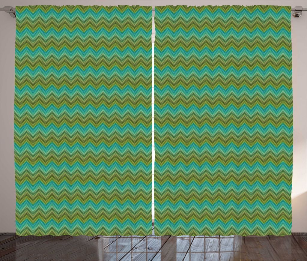 ABAKUHAUS Winkel Rustikaler Vorhang, Ombre Thin Line Zigzags, Wohnzimmer Universalband Gardinen mit Schlaufen und Haken, 280 x 225 cm, Mehrfarbig