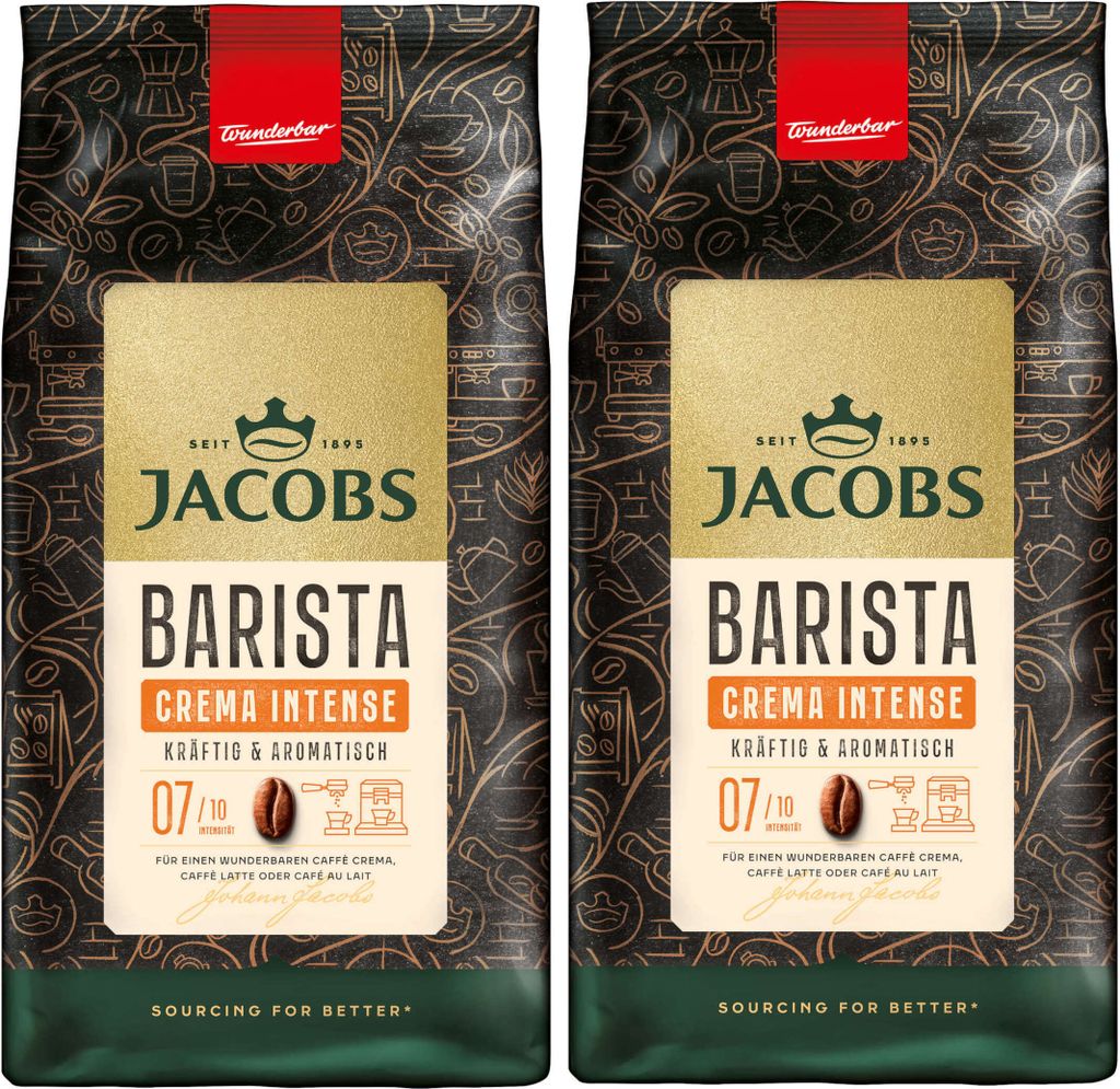 JACOBS Kaffeebohnen Barista Editions Crema Intense 2 x 1 kg ganze Kaffee Bohnen
