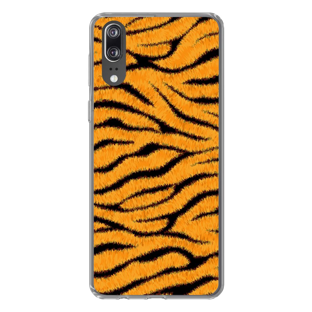 MuchoWow Handyhülle Schutzhülle Hülle für Huawei P20 Tigerdruck - Orange - Schwarz Silikon Softcase Handy Hülle - Hardcover