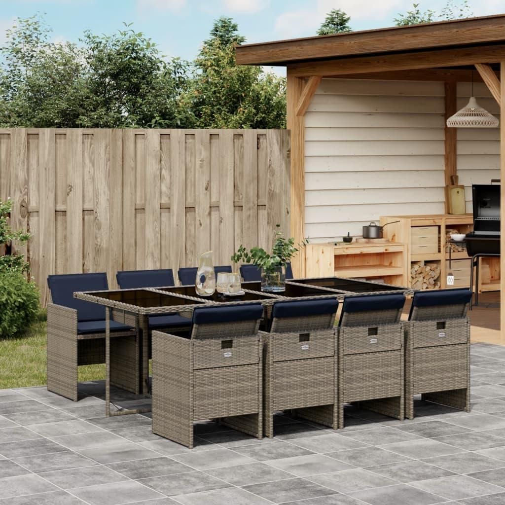 Maison Exclusive - 9-teiliges Garten-Ess-Set mit Kissen, grau, Polyrattan