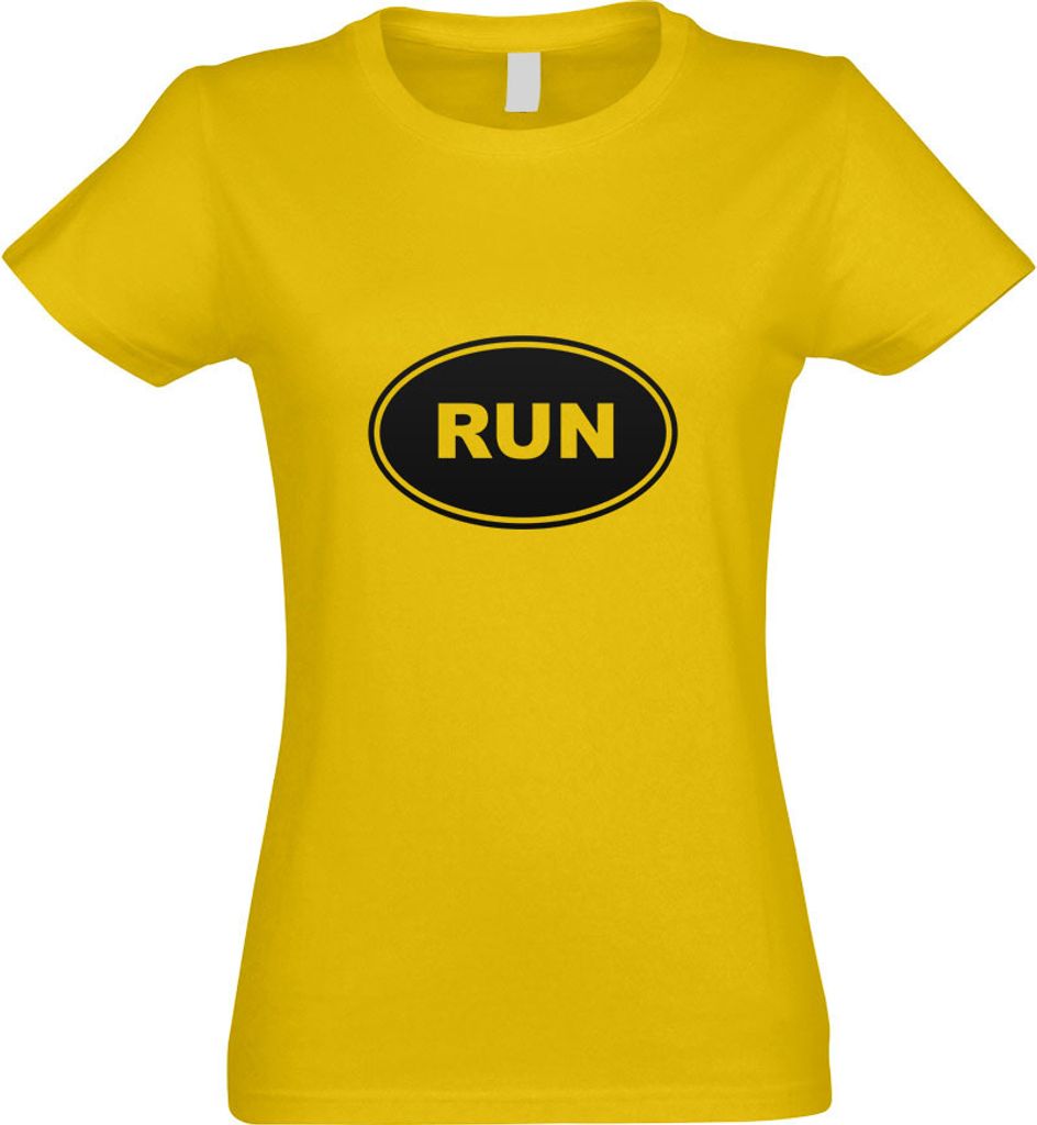 Kiwistar - T-Shirt tailliert - Damen - gelb - Run - mit Motiv Bedruckt - Funshirt Design - Sport - Freizeit - Damen - L