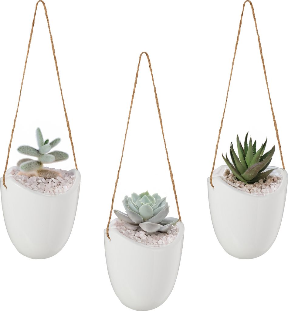 Relaxdays Wandvase 3er Set, Hängetopf innen, mit Schnur zum Produktbild 