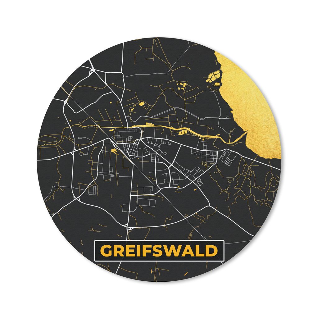 MuchoWow Mauspad Mousepad Deutschland - Schwarz und Gold - Greifswald - Stadtplan - Karte 40x40 cm - Mousepads - Maus Mat - Pad - Mausunterlage -...