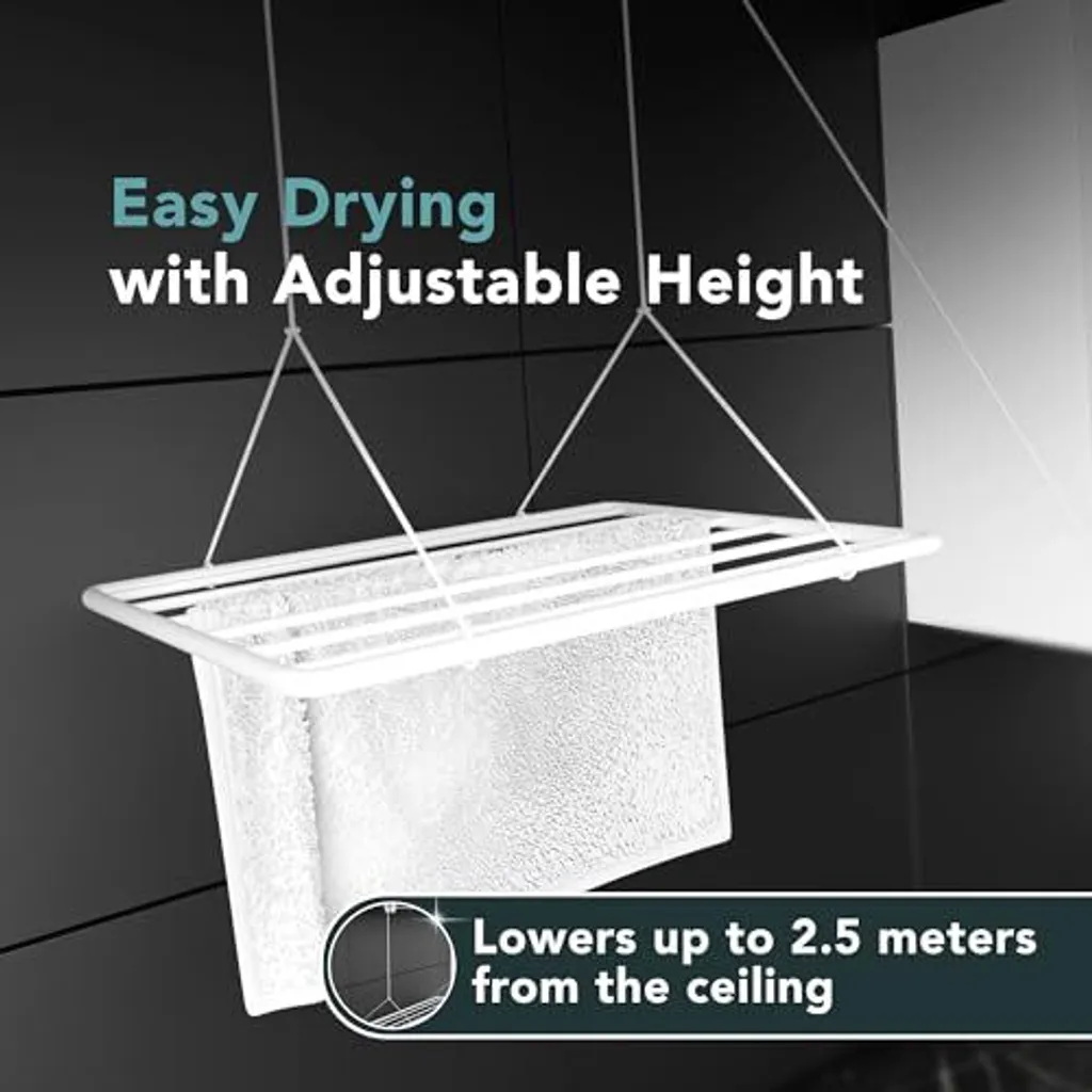 Étendoir à Linge de Plafond Pliable ERIC - Séchoir Suspendu de 5,6m - 4