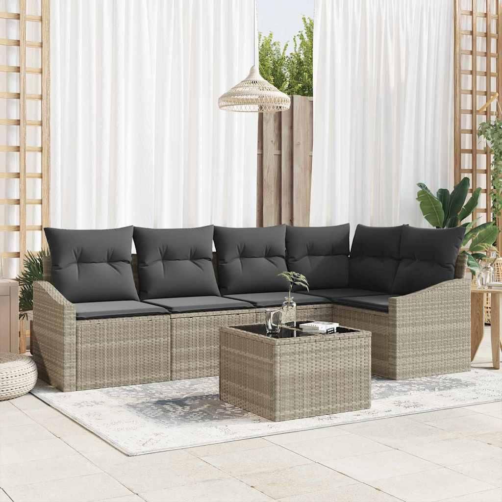 Maison Exclusive - Sofa Set mit Kissen 6 pcs Hellgrau Poly Rattan