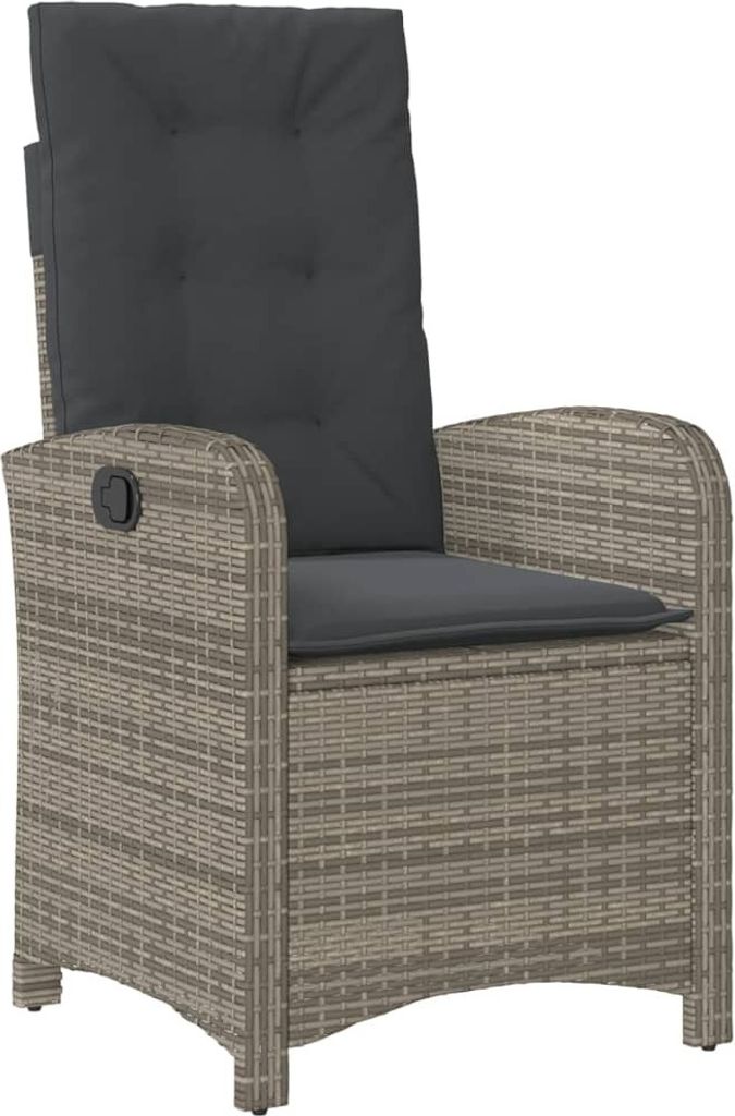 vidaXL Gartensessel Verstellbar mit Kissen Grau Poly Rattan