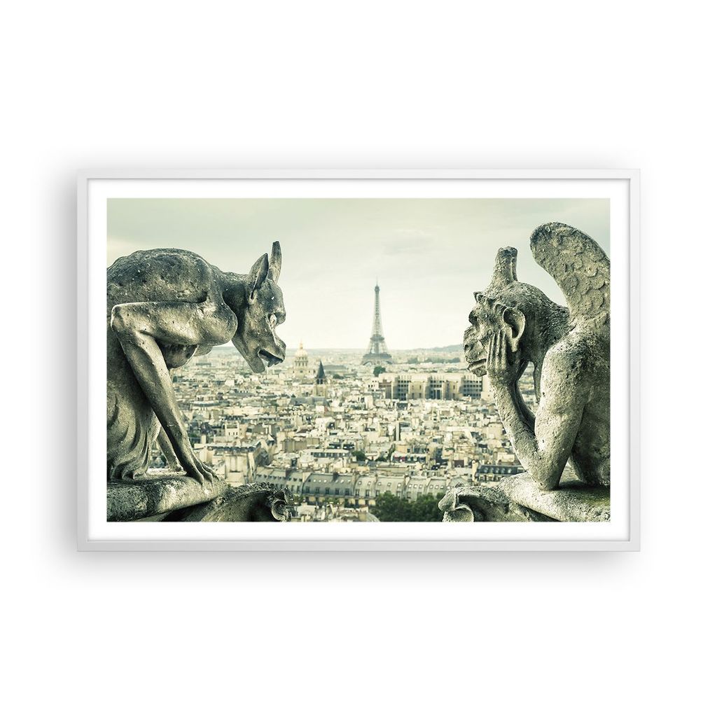 Gerahmtes Poster - Weißer Rahmen - Wasserspeier Paris Notre-Dame - 91,5x61 cm - Wand Bild - Wanddeko - Wandbilder - Kunstposter - Wandposter - Bil...