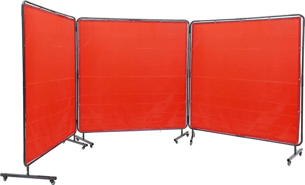 Écran de soudure 180x180cm ignifuge rouge monté sur 12 roues pivotantes