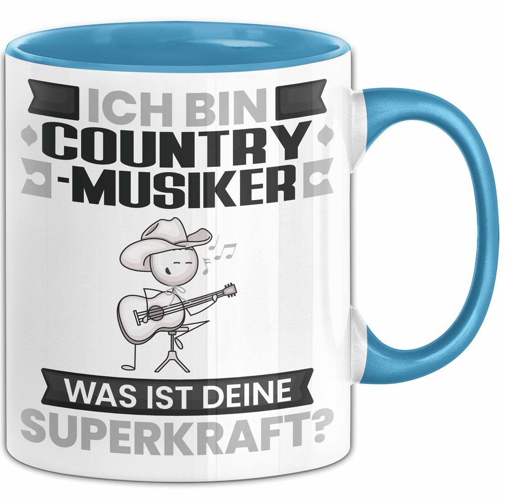 Country-Musiker Tasse Geschenk für Country-Musiker Geburtstag Lustiger Spruch Kaffee-Becher Was Ist Deine Superkraft (Blau)