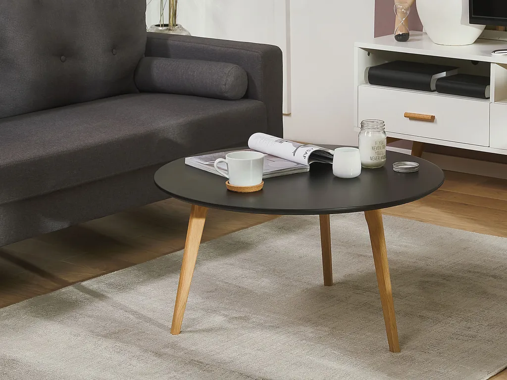 Table basse ronde noire de 80 cm en bois et MDF pour salon chaleureux - 2