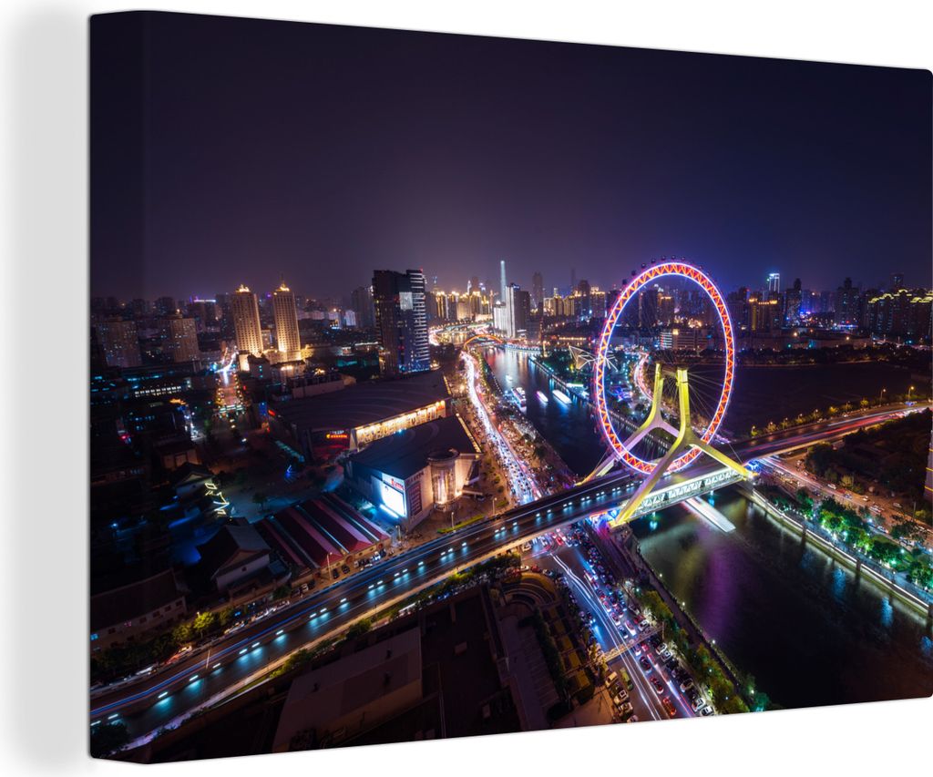 OneMillionCanvasses - Leinwandbilder - 140x90 cm, Lila Farbtöne in der Stadt Tianjin, Wandbilder Kunstdruck Wanddekoration - Foto auf Leinwand -...