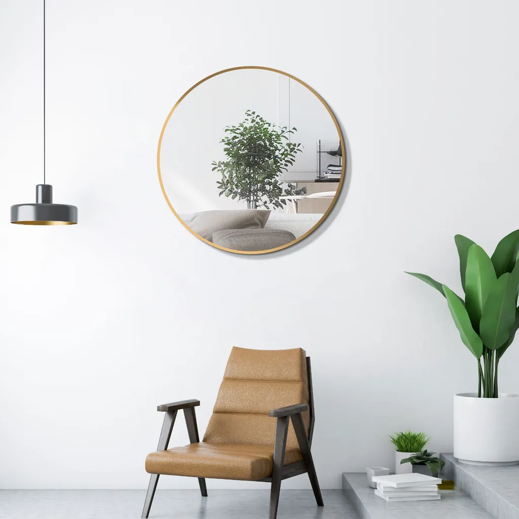 Miroir de salle de bain rond 60 cm cadre métal robuste finition mate