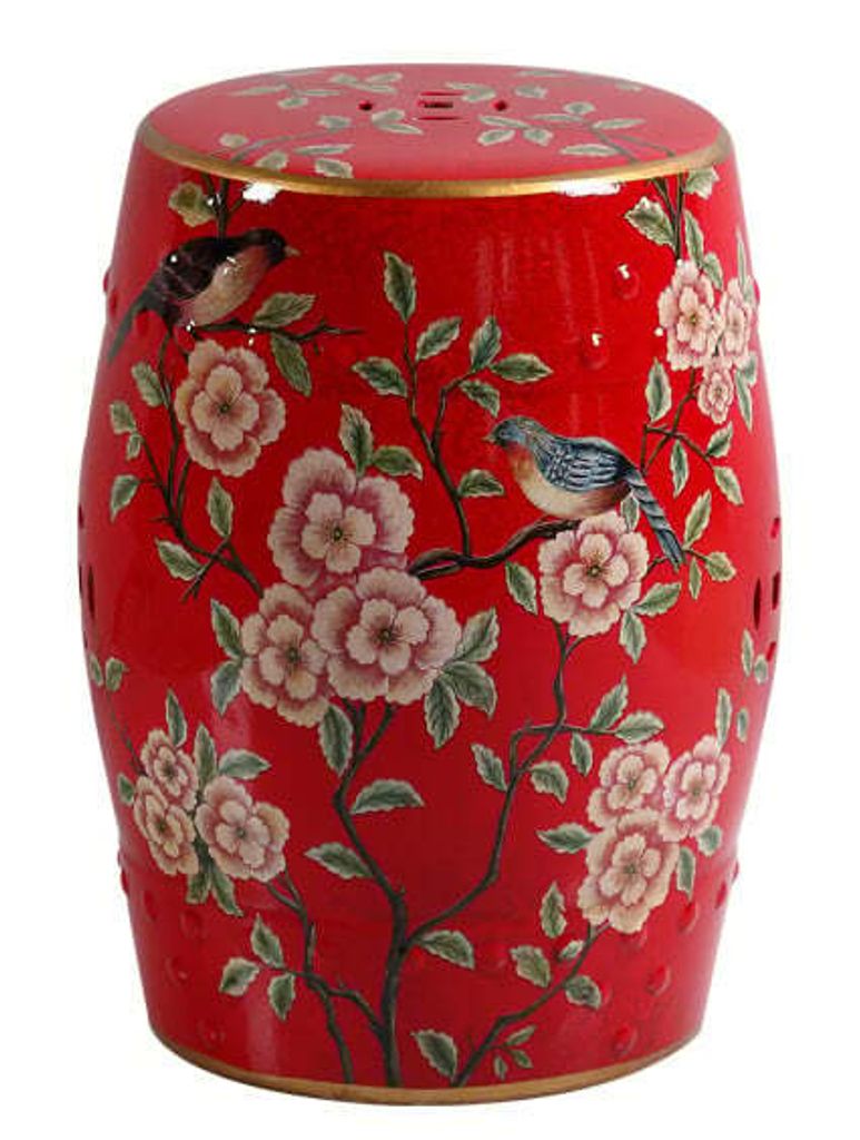 Fine Asianliving Keramik Hocker Rot Blumen Handgefertigt - Aria D30xH45cm