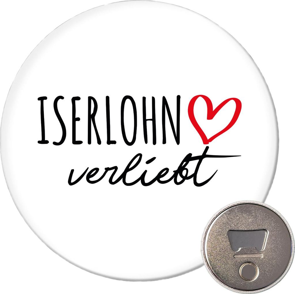 Huuraa Magnet Iserlohn verliebt 59mm Kühlschrankmagnet rund Flaschenöffner Geschenkidee