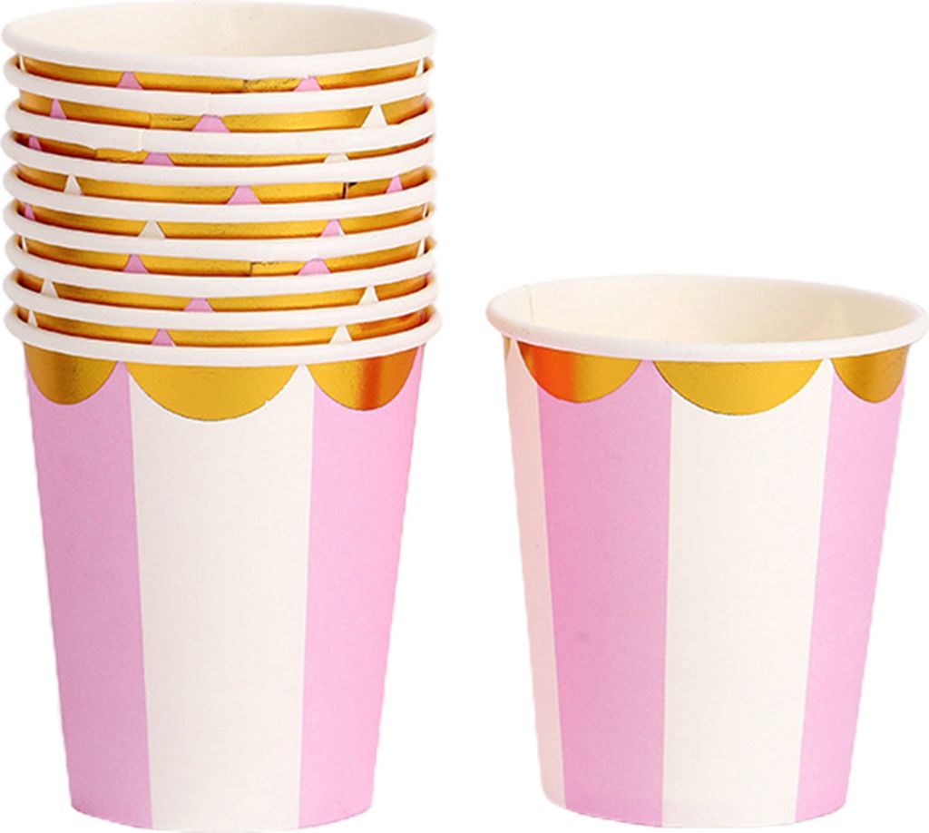 10pcs/Set 250 ml Papierbecher Einweg-Weitmündung glatte Oberfläche Zarte Textur umweltfreundlich-Rosa