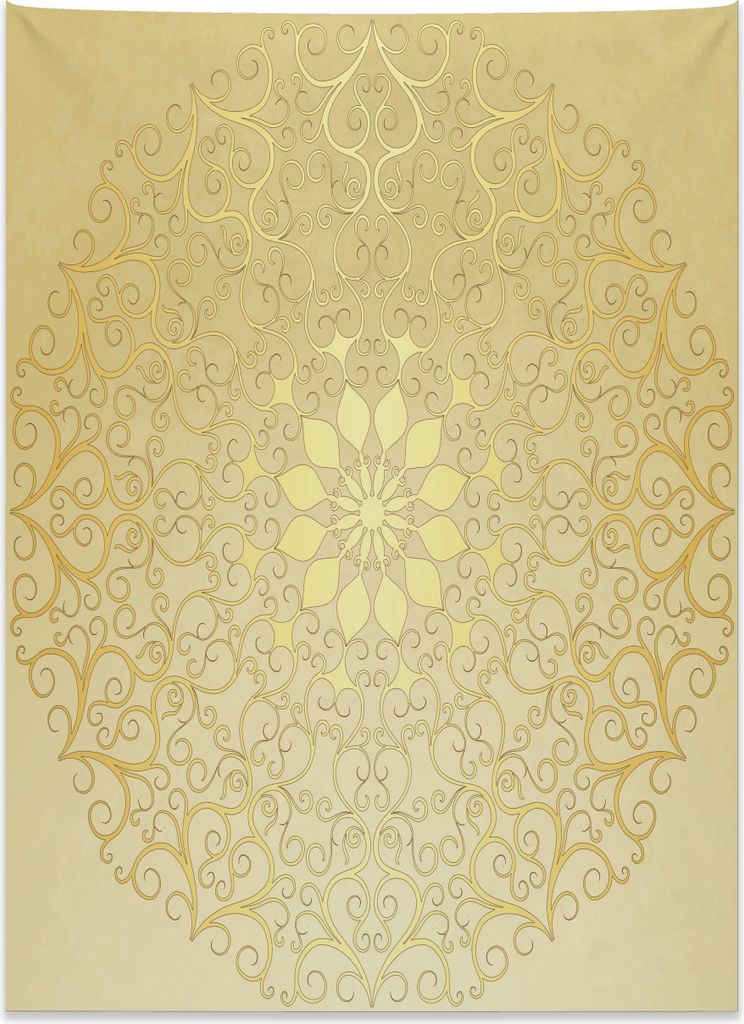 Abakuhaus Mandala Wandteppich, Antikes stilisiertes Herz aus Weiches Mikrofaser Stoff Kein Verblassen Klare Farben Waschbar, 110 x 150 cm, Hellgelb...
