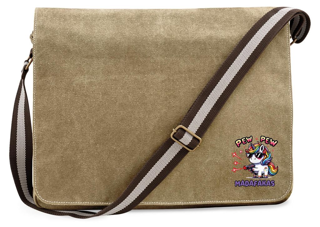 Huuraa Umhängetasche Pew Pew cooles Einhorn 14 Liter Sahara Canvas Laptoptasche Geschenkidee