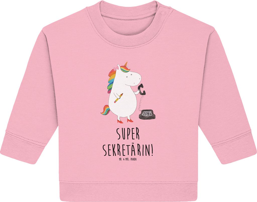 Mr. & Mrs. Panda Organic Baby Pullover Einhorn Sekretärin 6. - 12. Monat - Baumwolle Pink - Geschenk, Bullover, Büro, Unicorn, Einhörner, Steuer...