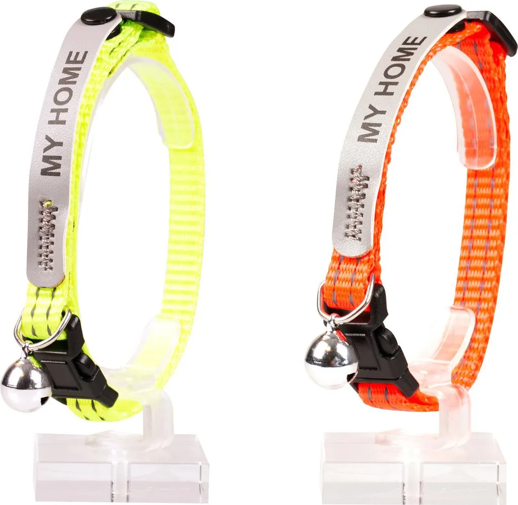 Duvo+ Collare Riflettente per Gatti con Indirizzo - Sicurezza Neon Notturna