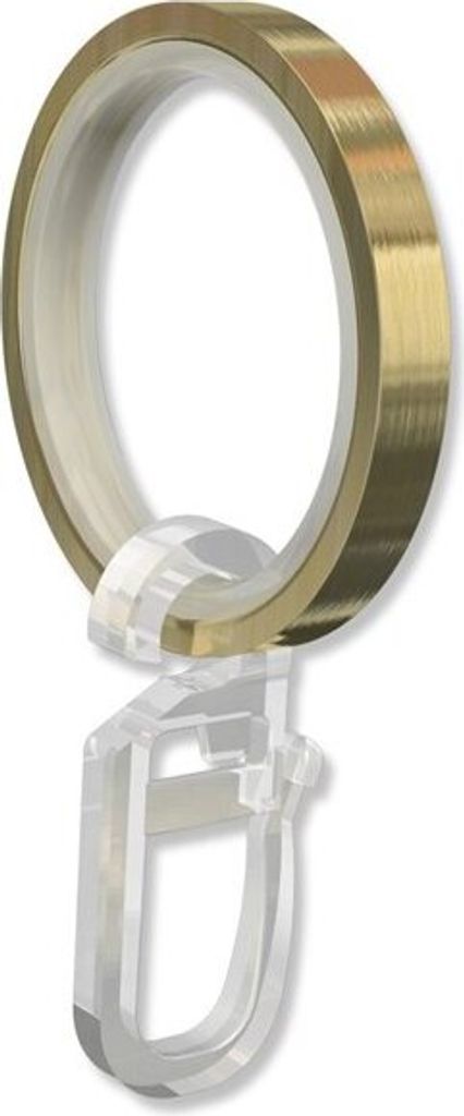 Interdeco Ringe mit Gleiteinlage und Faltenhaken, Gardinenringe mit Einlage für Gardinenstangen 20 mm Ø, Messing-Optik (Packung 10 Stück)