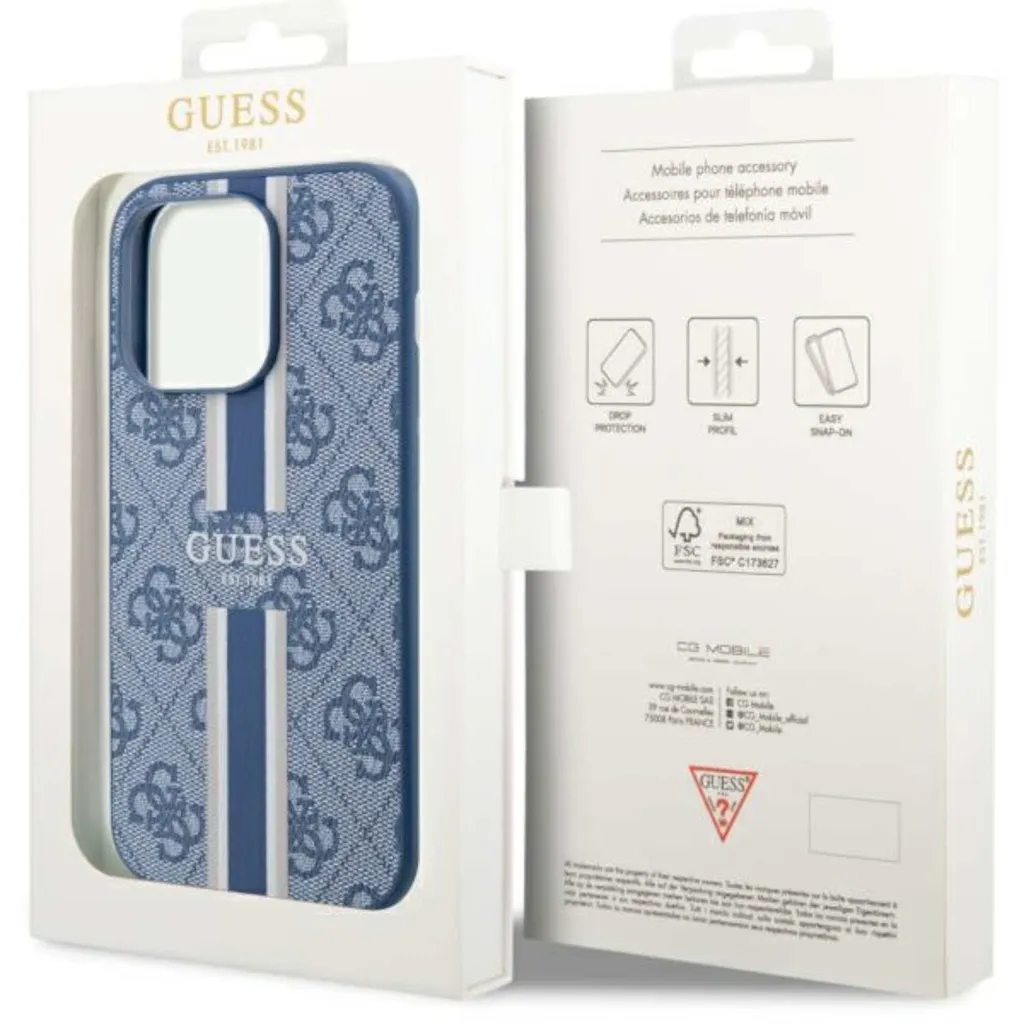 Guess Guhmp14Lp4Rpsb Custodia rigida per Iphone 14 Pro 6.1 Niebieski/Blu 4G con strisce stampate Magsafe - 8