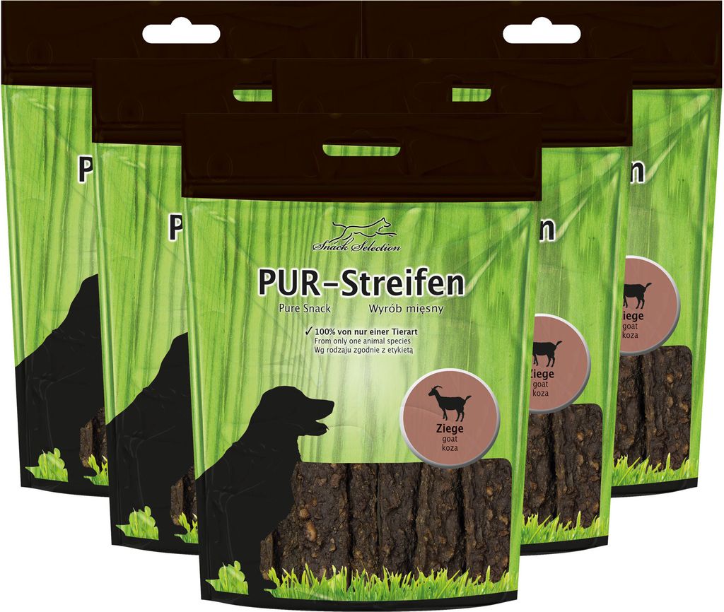 Schecker PUR Streifen Ziege - Kausnack für Hunde von einer Tierart - getreidefrei