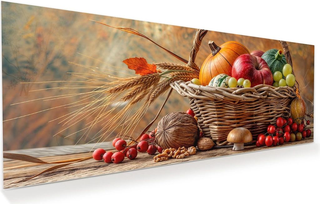 Glasbild 100x40cm in XXL für Wohnzimmer, Schlafzimmer Motiv Herbstlicher Korb